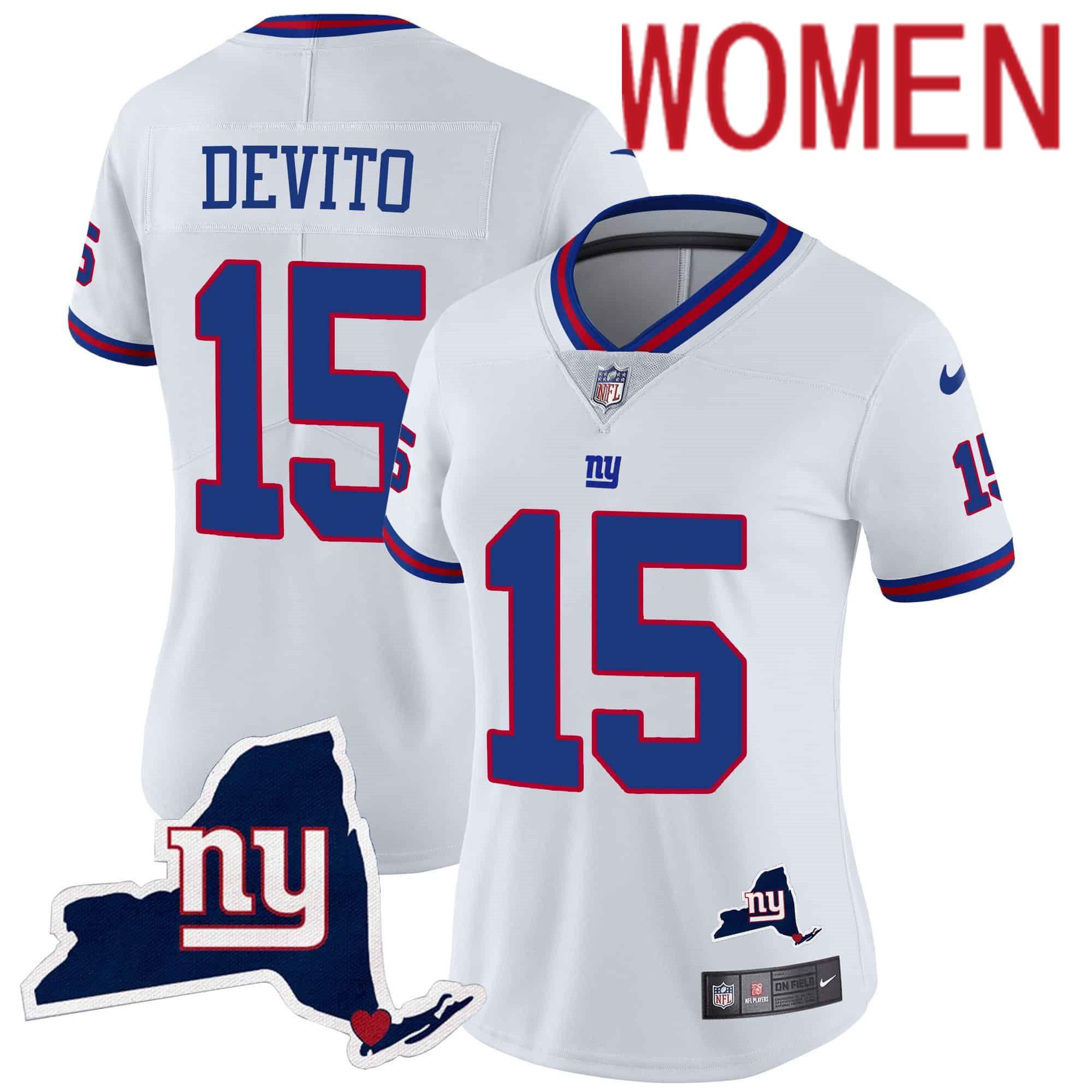 Women New York Giants #15 Devito White 2024 Nike Map Patch Limited NFL Jersey